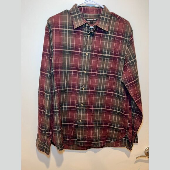 John Varvatos Burgundy Plaid 100% Cotton Blend Button Down Shirt Men’s Size L - Picture 1 of 9
